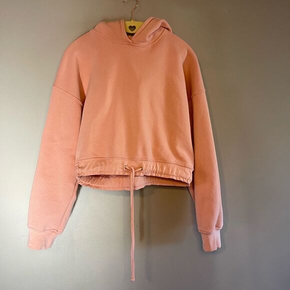 Jonathan Simkhai Annie Pink Cropped Drawstring Waist Pullover Hoodie | SZ S - Picture 7 of 10